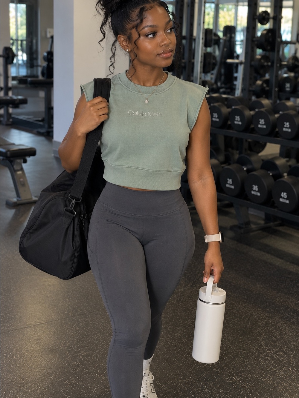 Calvin Klein Cropped Muscle Tank in Sage Green